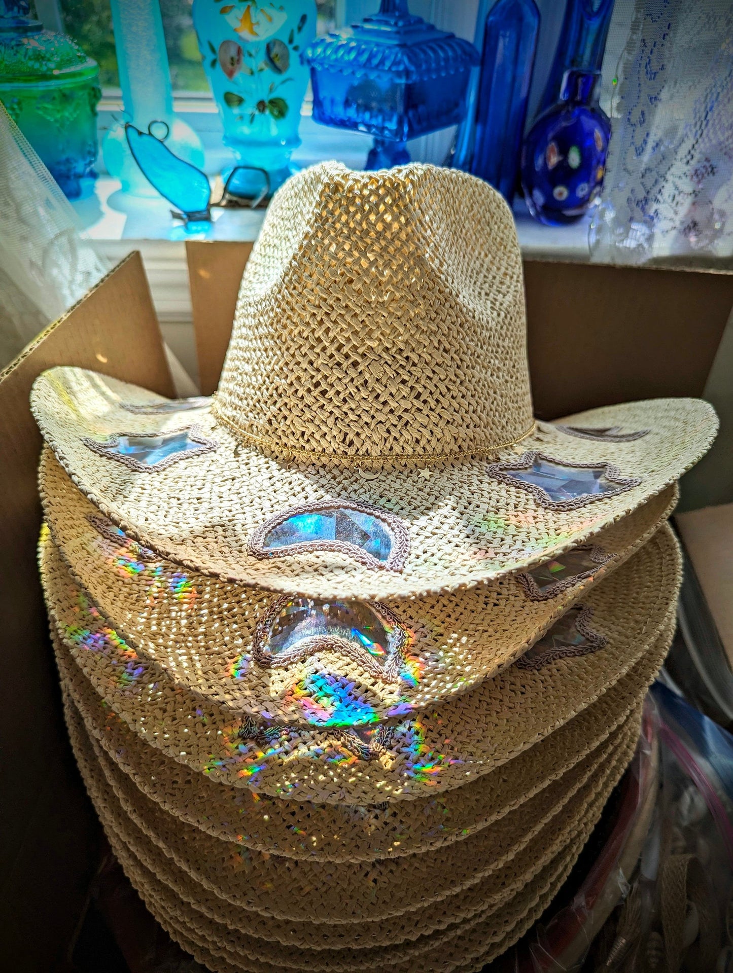 Last Day 50% OFF🔥Suncatcher Cowgirl Straw Prism Hat