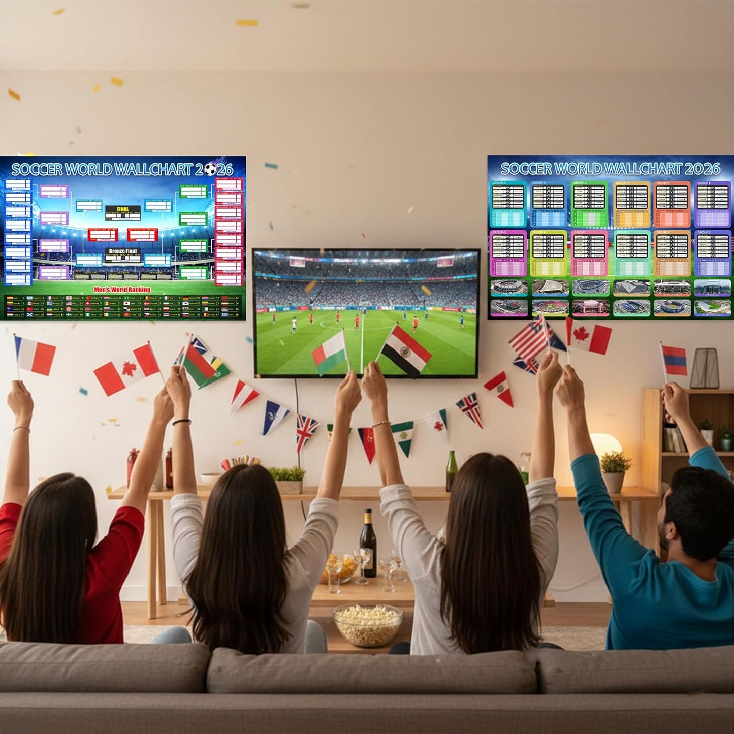 ⚽🏆 Ultimate 2026 Soccer Fan Wall Chart Kit – Group Stage & Knockout Posters (23.6” x 35.4”), Marker Pen & Mounting Strips Included 🎁