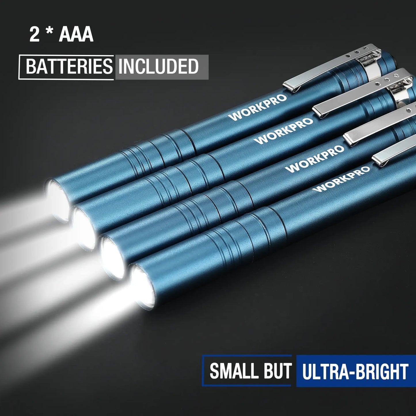 🛠️4-Pack WORKPRO LED Pen Light -Aluminum Pocket Pen Flashlight with Clip, Ultra Bright for Inspection, Emergency & Daily Use