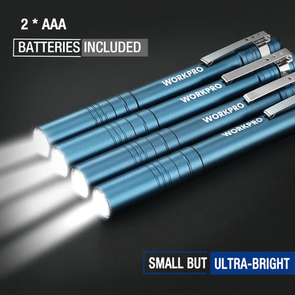 🛠️4-Pack WORKPRO LED Pen Light -Aluminum Pocket Pen Flashlight with Clip, Ultra Bright for Inspection, Emergency & Daily Use