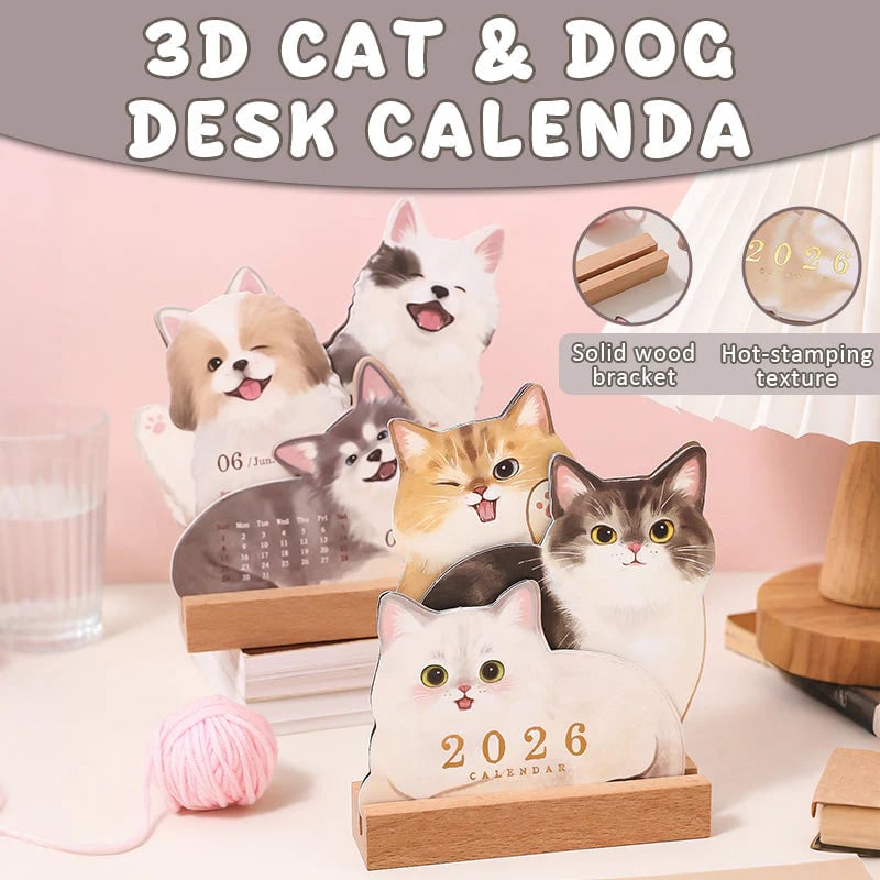 Mini Desk Calendar 2026 Cute Dog & Cat Monthly Planner