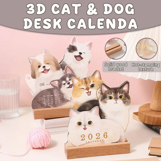 Mini Desk Calendar 2026 Cute Dog & Cat Monthly Planner