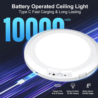 Luz de techo recargable con Sensor de movimiento de luz de techo recargable con mando a distancia - luz de techo inalámbrica magnética alimentada por batería para las escaleras de ducha del armario arrojar Patio del vestíbulo del porche ect