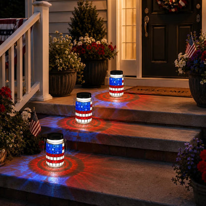 🔥Limited Edition, Only 100 Sets Left! - 4th of July Solar Patriotic Mason Jar Lantern