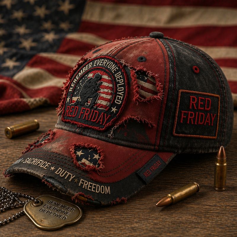 RED FRIDAY “Remember Everyone Deployed” Distressed Patriot Cap