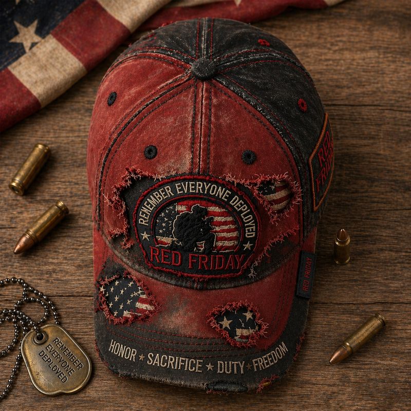 RED FRIDAY “Remember Everyone Deployed” Distressed Patriot Cap