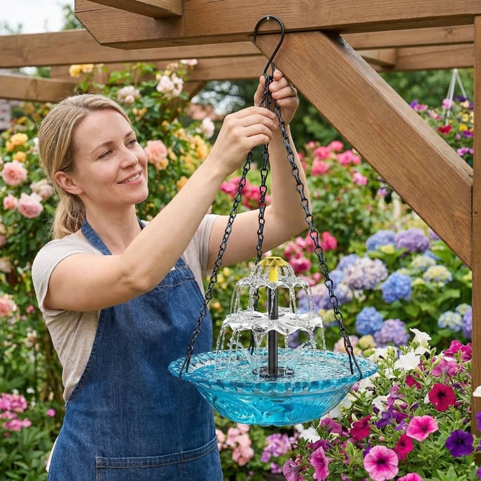 ✨2026 Spring Special Offer 49% off-🐦Solar Cascade Hanging Bird Bath Fountain