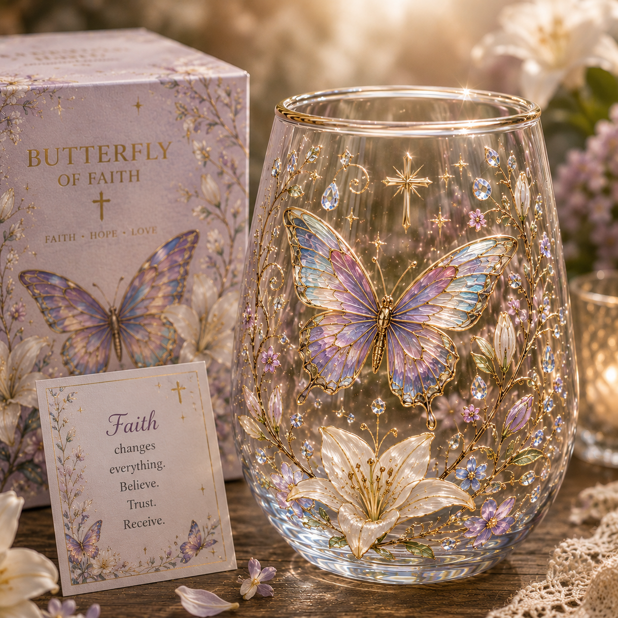 🦋✝Butterfly of Faith Glass Cup