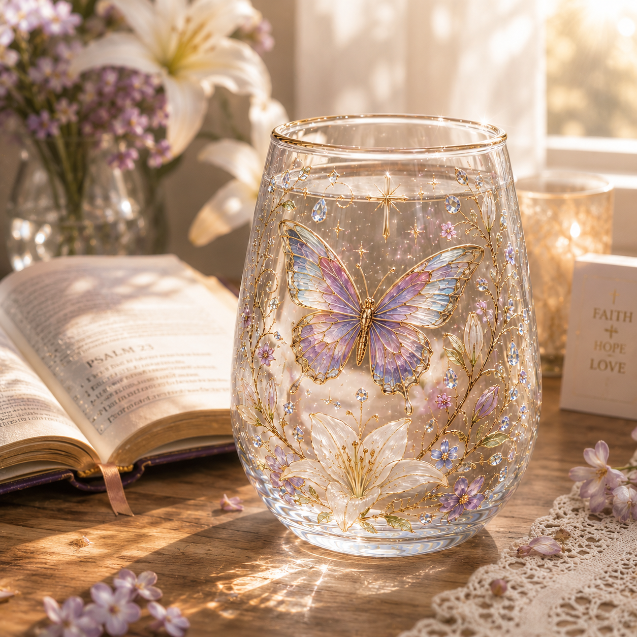 🦋✝Butterfly of Faith Glass Cup