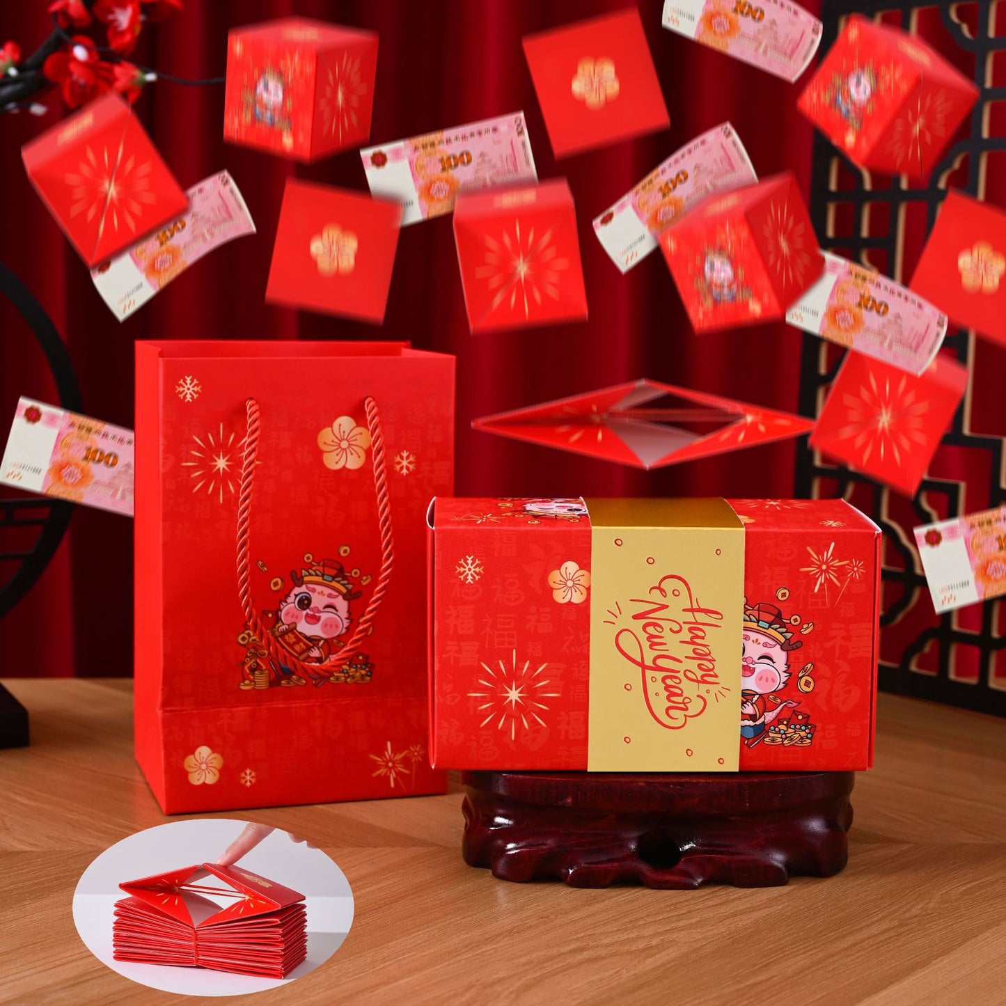 Bounce Red Envelope Gift Box Wear-resistant And Durable Creative Gift Toys Birthday Surprise Jumping Box Thick Material New Year