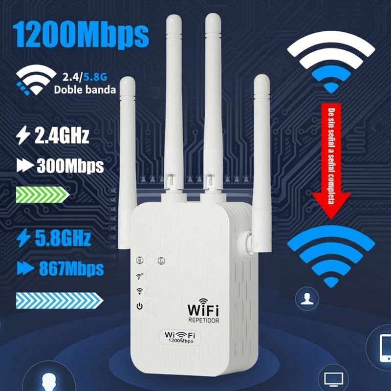 🎁 ¡Último Día de Promoción al 50%! 🔥 Amplificador WiFi 2026, 1200Mbps Banda Dual (5GHz/2.4GHz), Amplificador de Señal, Cubre 10,000 pies² y 50 Dispositivos, Repetidor con Puerto Ethernet.