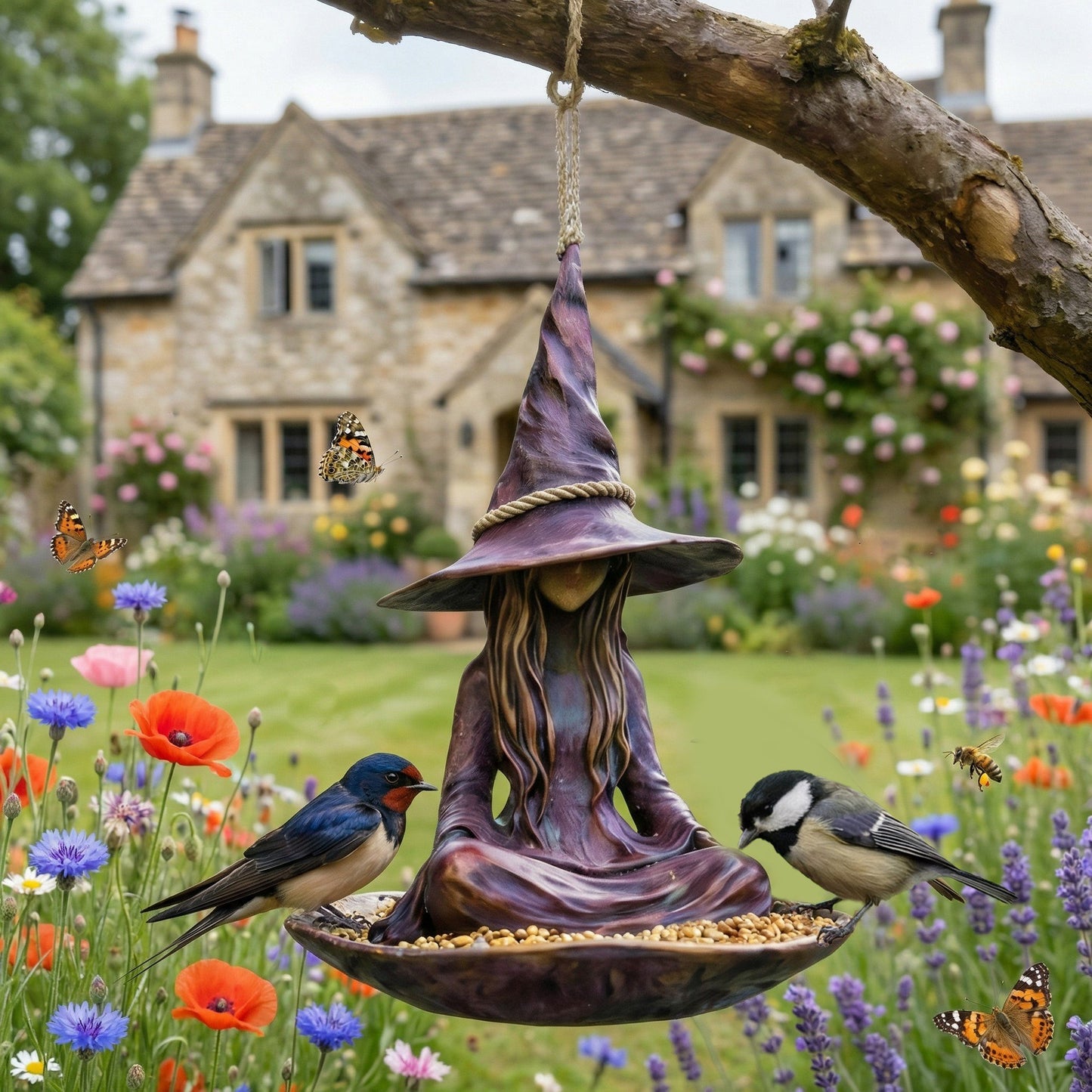 Meditating Witch Garden Bird Feeder