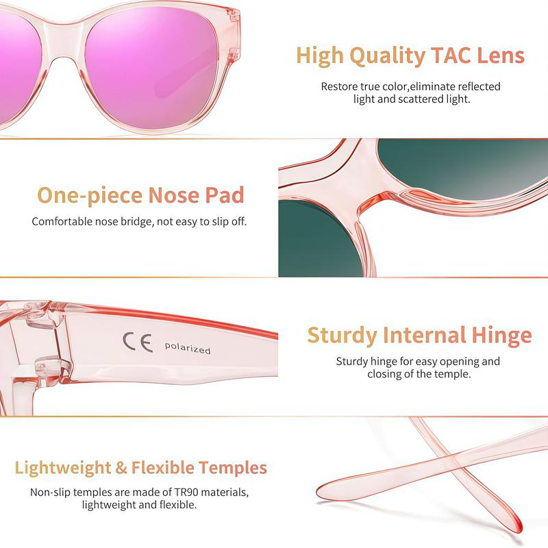 EUNOIALENS Fit-Over Prescription Sunglasses, Oversized Square Full-Rim Plastic Frames, UV400 Protection, Trendy Stylish Women's Unisex Fashion Accessory, Single Pair summerwins