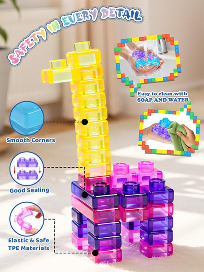 🧩GUMMY BLOC: 40-Piece Montessori Sensory Building Soft Blocks (BPA-Free & Non-Toxic Soft Silicone)