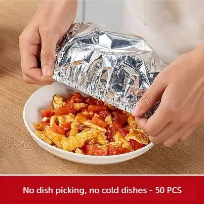 50PCS Aluminum foil heat-retaining cover for home dining tables and food containers; kitchen freshness preservation and insulation; aluminum foil