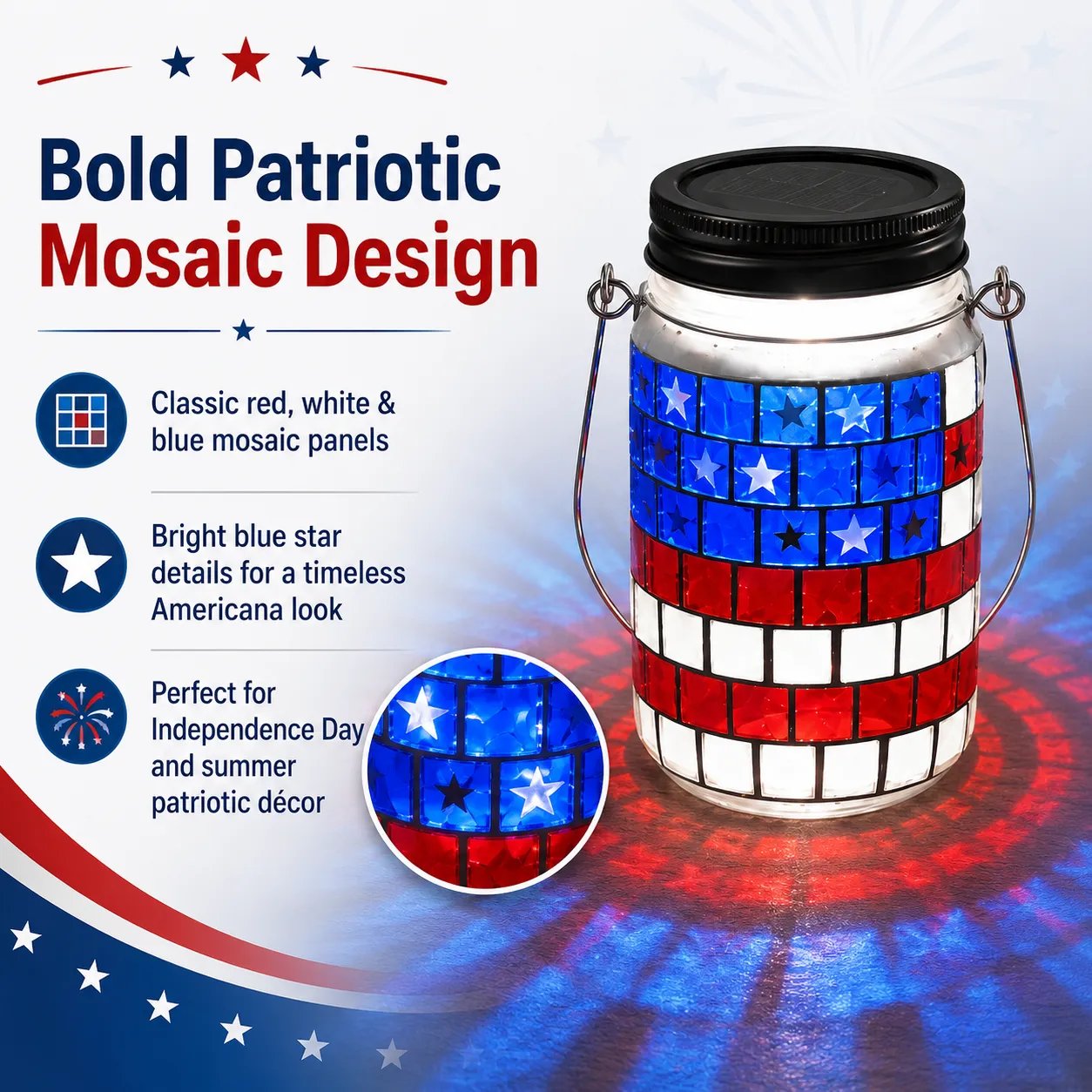 🔥Limited Edition, Only 100 Sets Left! - 4th of July Solar Patriotic Mason Jar Lantern