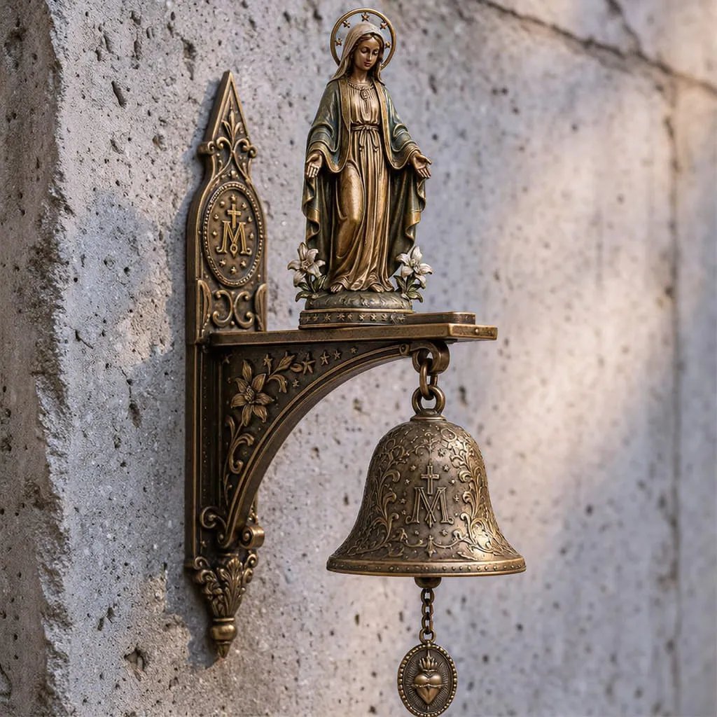 🙏 Our Lady of Grace Bronze Miraculous Medal Wall Bell | Catholic Religious Home & Garden Decor✨