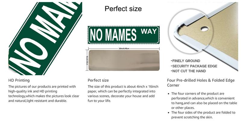 Funny Vintage Sign No Mames Way Aluminum Sign Street Sign modern Metal Sign for Home Bar Coffee Garden Indoor Ourdoor Room Decor wall Gift 4"*16"