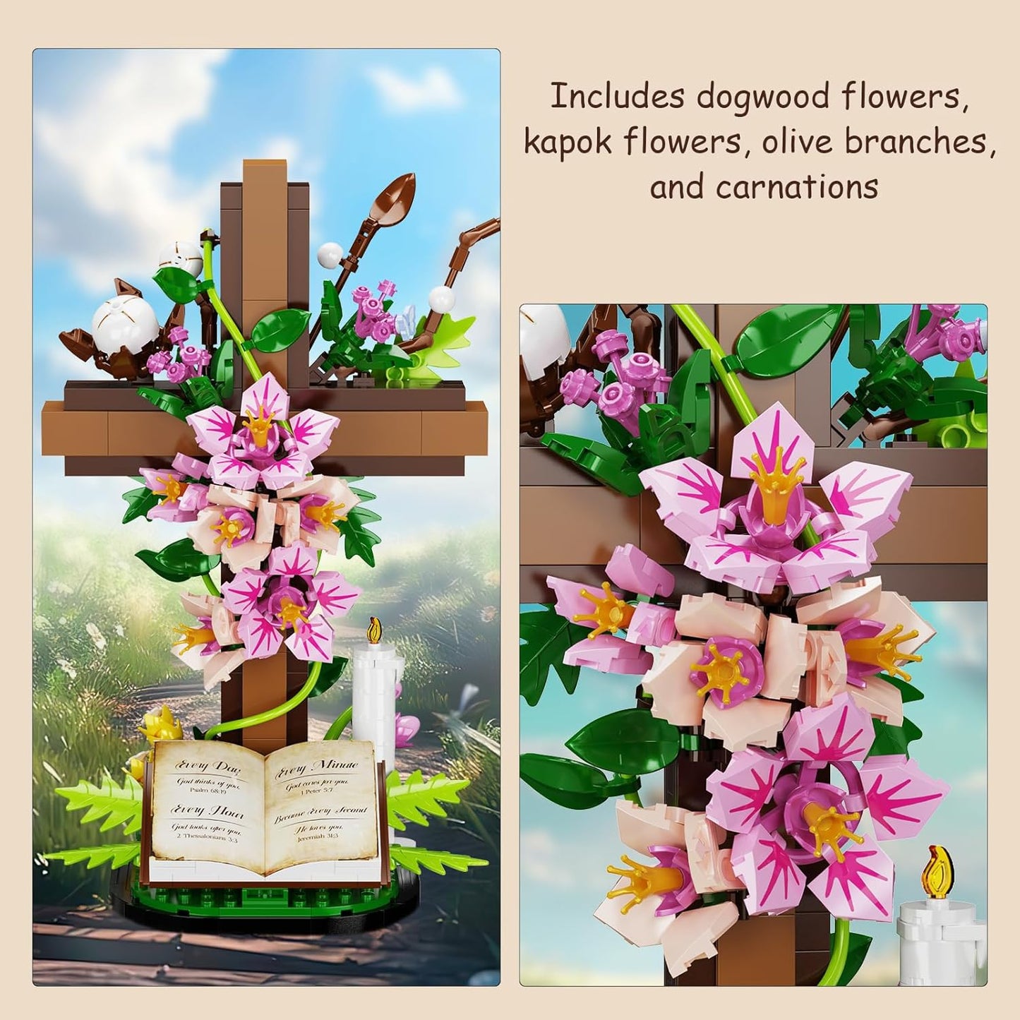 🔥Special Price $39.99 Only Today!!!💐Jesus Cross Flower Building Building Blocks Set✝️[Officially Authorized]