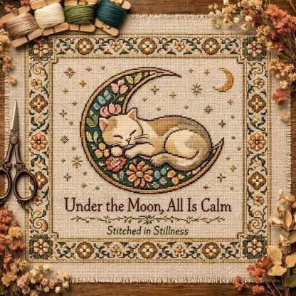 🌙🐱Moonlit Cat Cross-Stitch Kit