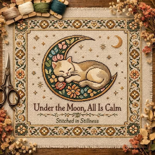 🌙🐱Moonlit Cat Cross-Stitch Kit