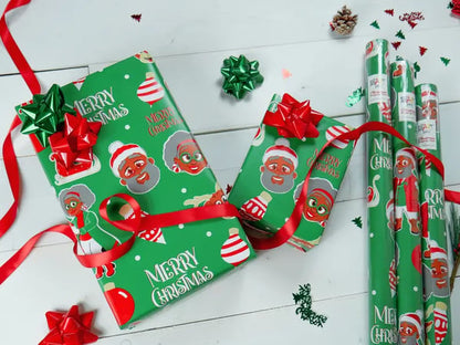 🔥LAST DAY 50% OFF - 🎅🏾Black Santa Christmas Gift Wrap Multipack - Set of 3 Rolls