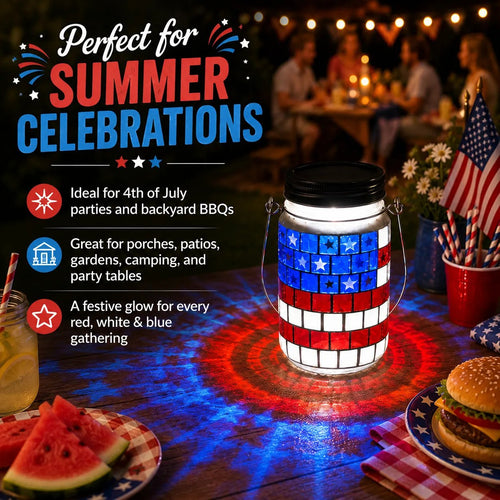 🔥Limited Edition, Only 100 Sets Left! - 4th of July Solar Patriotic Mason Jar Lantern