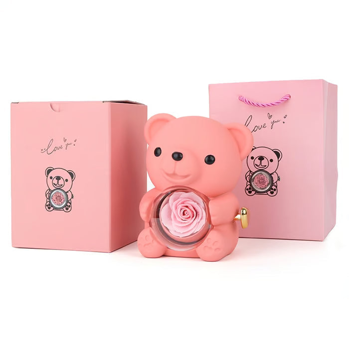 🧸 Teddy Bear with Real Preserved Rose & Necklace 🌹💝