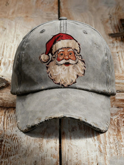🎅 Vintage Santa Distressed Baseball Cap – Black Holiday Edition