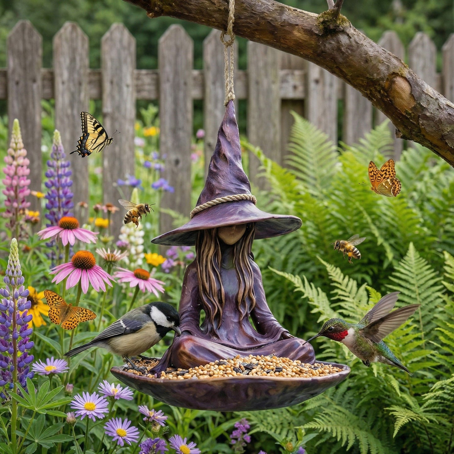 Meditating Witch Garden Bird Feeder