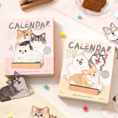 Mini Desk Calendar 2026 Cute Dog & Cat Monthly Planner