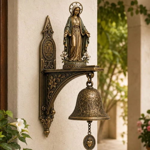 🙏 Our Lady of Grace Bronze Miraculous Medal Wall Bell | Catholic Religious Home & Garden Decor✨