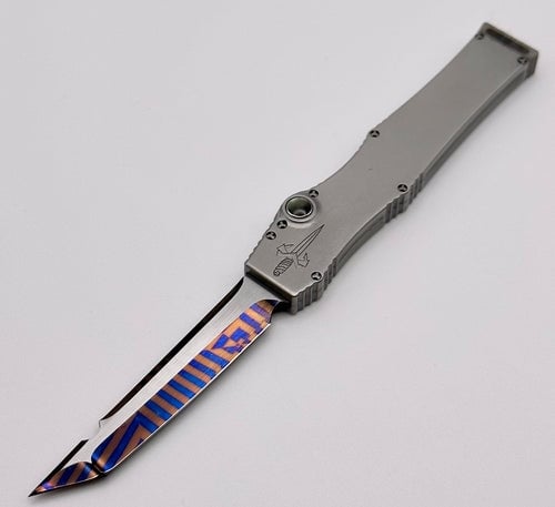 Marfione Custom Halo III Mini Star Grind Blued Mosaic Damascus Tanto w/ Stainless Steel Handle & Black Lip Pearl Inlays