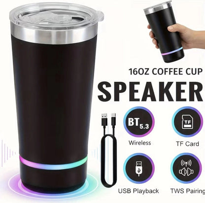 🎶20oz Bluetooth Speaker Insulated Mug🥇✨: Your Perfect Vibe for Sips & Sounds 🥳(🔓Detachable 2-Piece | RGB Lights & Temp Lock🥤)