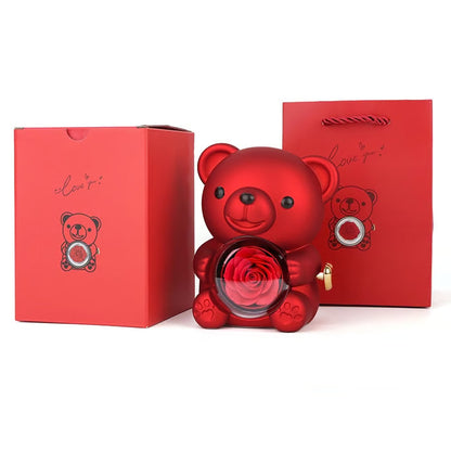 🧸 Teddy Bear with Real Preserved Rose & Necklace 🌹💝