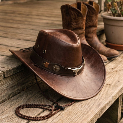 🔥Last Day 60% OFF - 🤠Daisy’s Premium Handcrafted Leather Cattleman Hat – Authentic Western Outback Style🌵