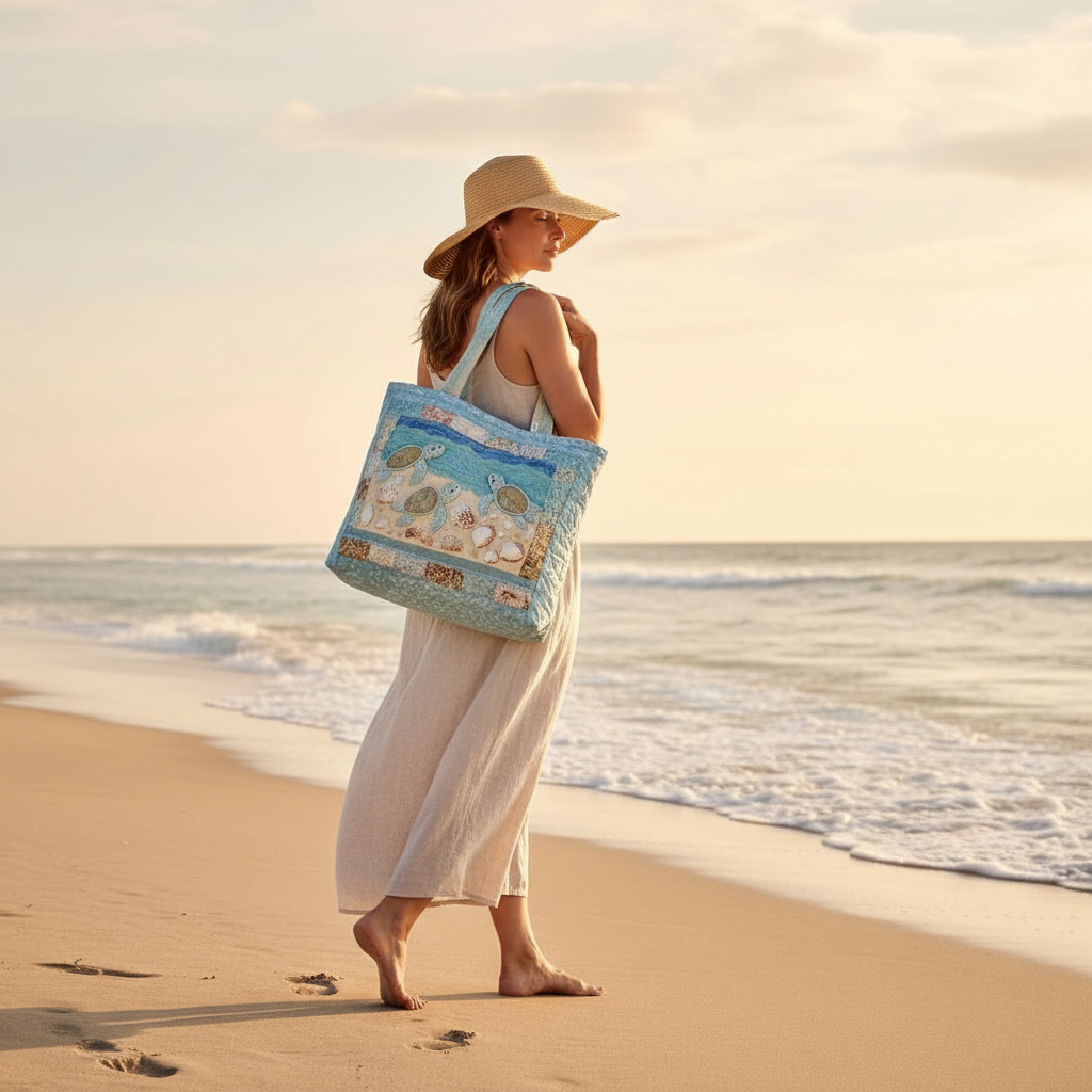 Turtle Quilted Tote Bag