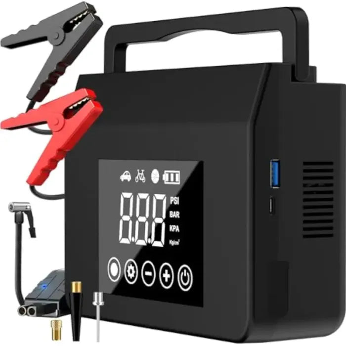 Portable Car Jump Starter with Air Compressor,4000A Car Battery Jump Starter (ALL Gas/7.0L Diesel) with 150PSI Tire Inflator, 12V Car Battery Jump Power,15000mAh Power Bank With LED Light