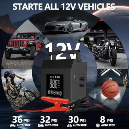 Portable Car Jump Starter with Air Compressor,4000A Car Battery Jump Starter (ALL Gas/7.0L Diesel) with 150PSI Tire Inflator, 12V Car Battery Jump Power,15000mAh Power Bank With LED Light